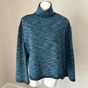 We the Free by Free People Sunny Days Space-Dye Turtleneck Sweater Blue Sz Small